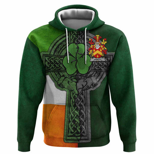 Abbott Irish Coat of Arms Hoodie with Shamrock Celtic Cross