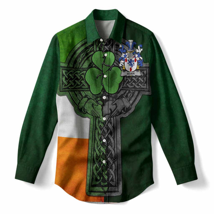 Adair Irish Coat of Arms Women’s Casual Shirt with Shamrock Celtic Cross
