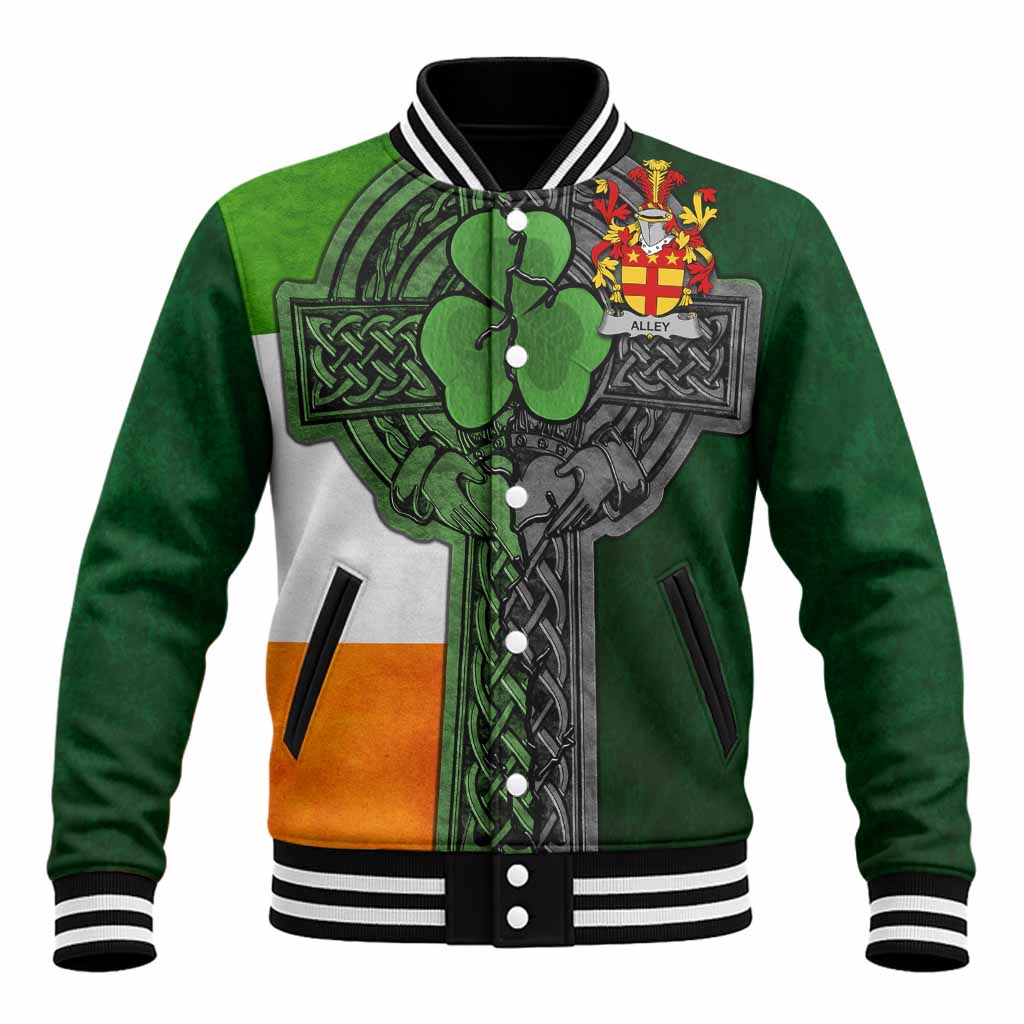 Alley Irish Coat of Arms Baseball Jacket with Shamrock Celtic Cross