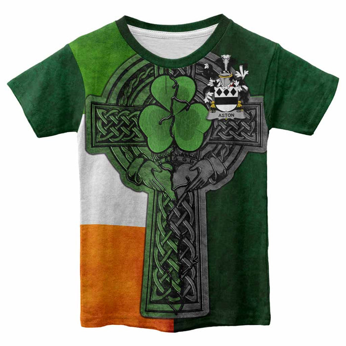 Aston Irish Coat of Arms Kids' T-shirt with Shamrock Celtic Cross