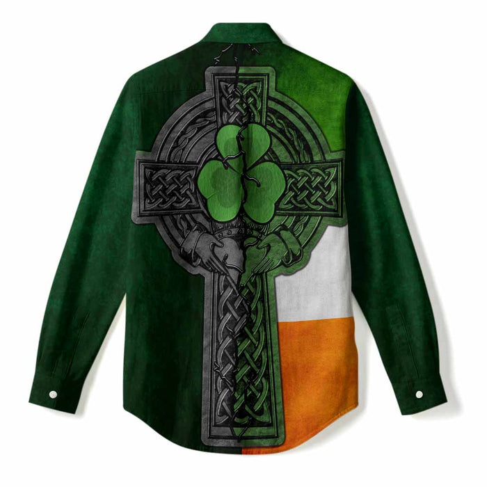 Atkinson Irish Coat of Arms Women’s Casual Shirt with Shamrock Celtic Cross