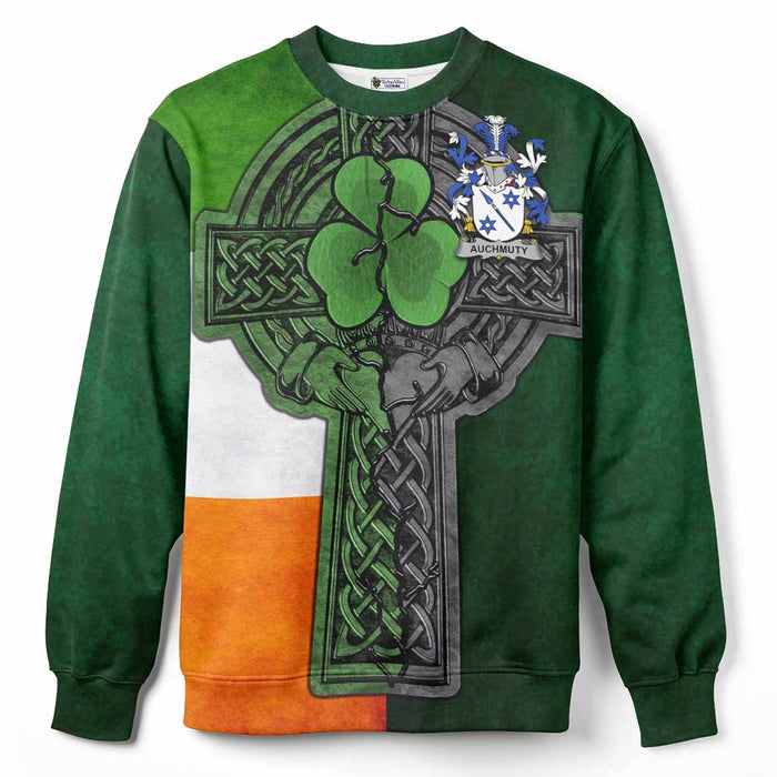 Auchmuty Irish Coat of Arms Sweatshirt with Shamrock Celtic Cross