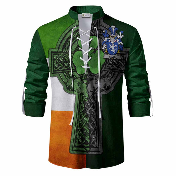 Balle Irish Coat of Arms Men's Ghillie Shirt with Shamrock Celtic Cross