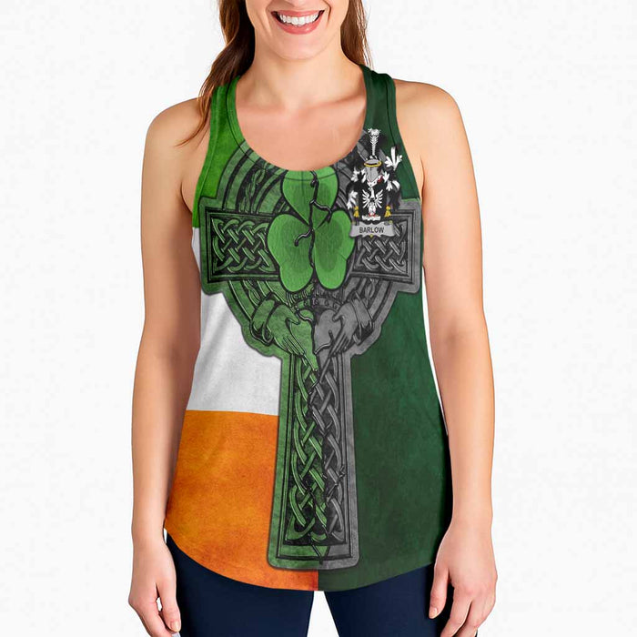 Barlow Irish Coat of Arms Women's Racerback Tank Top with Shamrock Celtic Cross