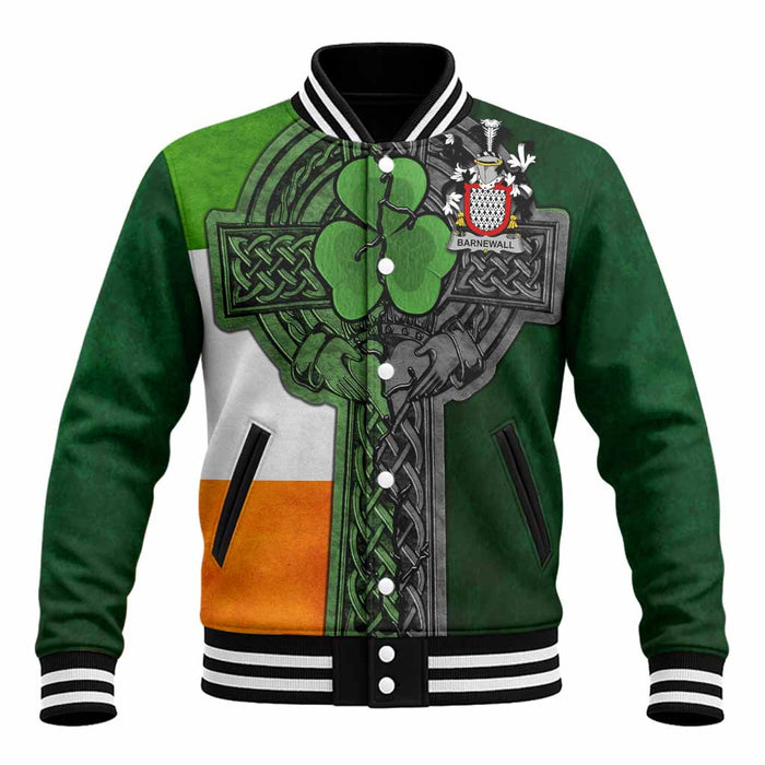 Barnewall Irish Coat of Arms Baseball Jacket with Shamrock Celtic Cross