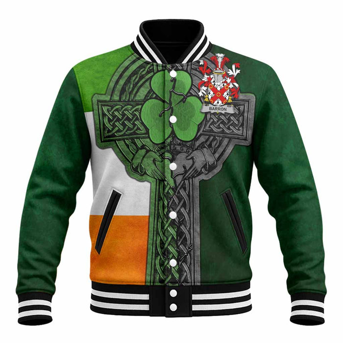 Barron Irish Coat of Arms Baseball Jacket with Shamrock Celtic Cross