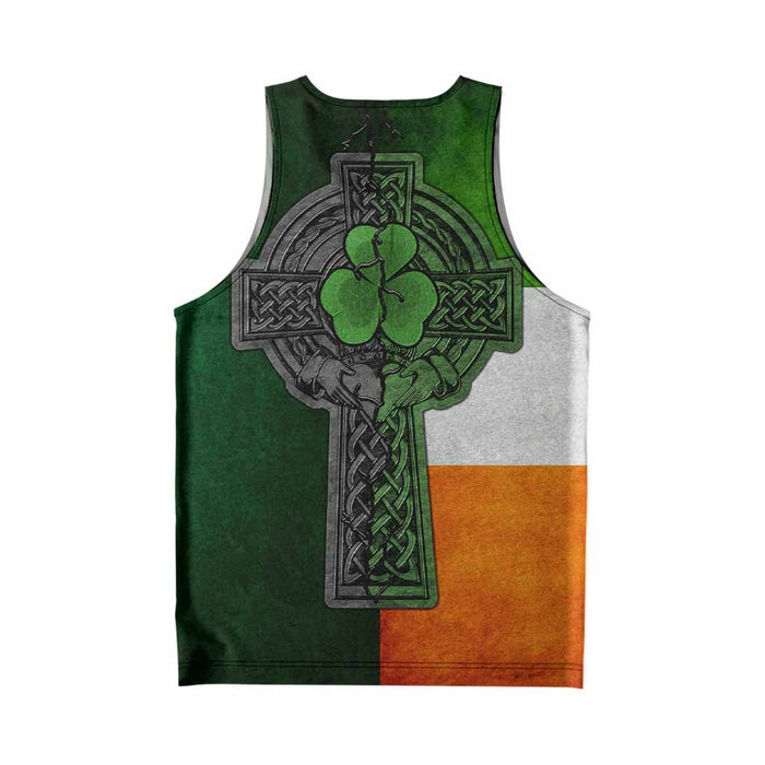 Basile Irish Coat of Arms Men's Tank Top with Shamrock Celtic Cross