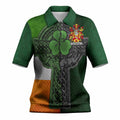 Bateman Irish Coat of Arms Women's Knit Polo Shirt with Shamrock Celtic Cross