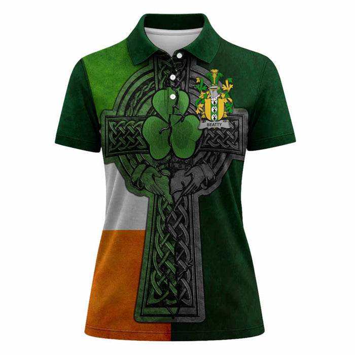 Beatty Irish Coat of Arms Women's Polo Shirt with Shamrock Celtic Cross