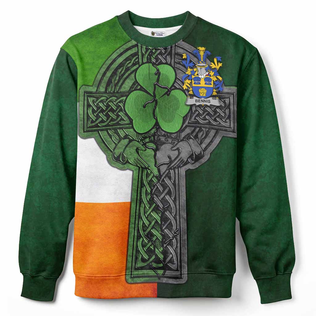 Bennis Irish Coat of Arms Sweatshirt with Shamrock Celtic Cross