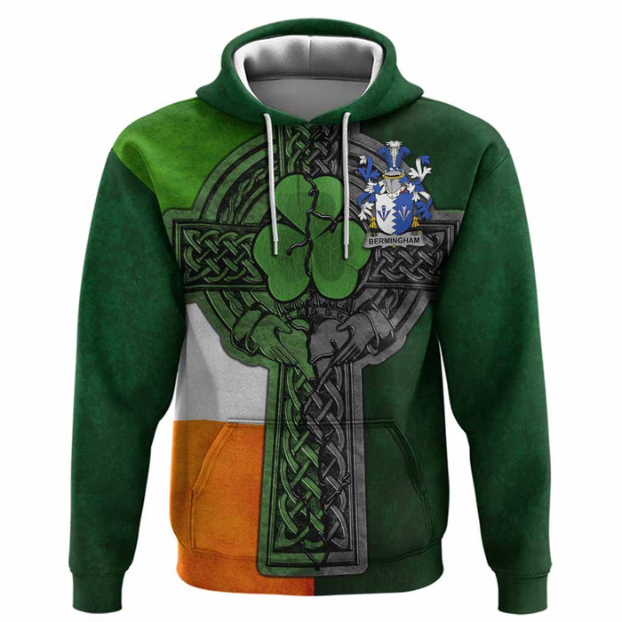 Bermingham Irish Coat of Arms Hoodie with Shamrock Celtic Cross