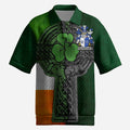 Bermingham Irish Coat of Arms Men's Knit Polo Shirt with Shamrock Celtic Cross