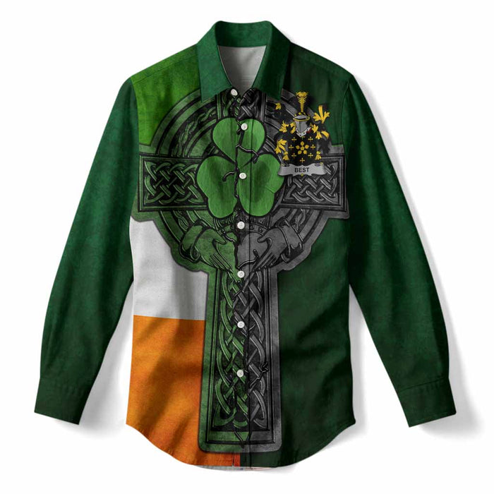 Best Irish Coat of Arms Women’s Casual Shirt with Shamrock Celtic Cross