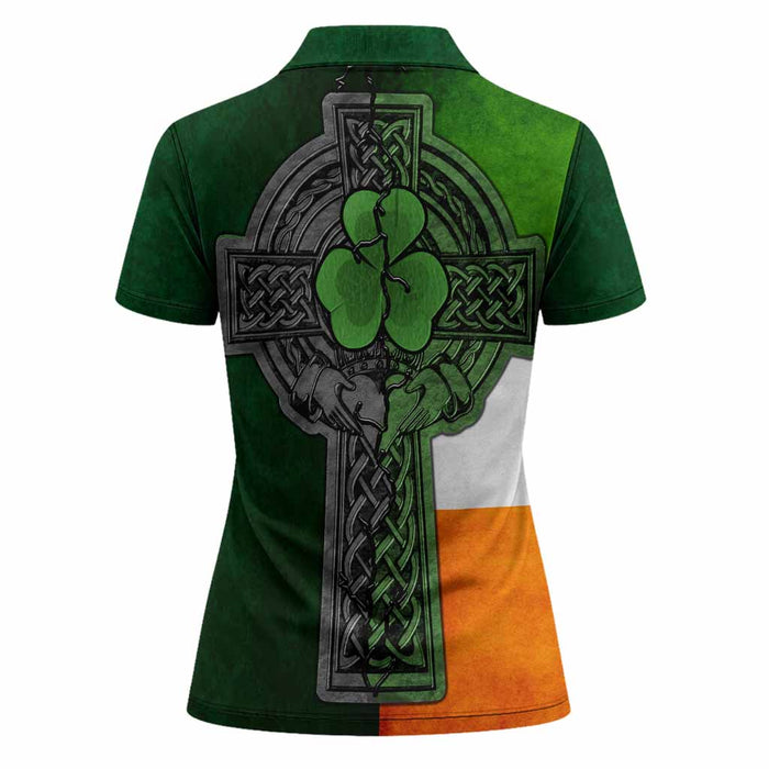 Biggar Irish Coat of Arms Women's Polo Shirt with Shamrock Celtic Cross