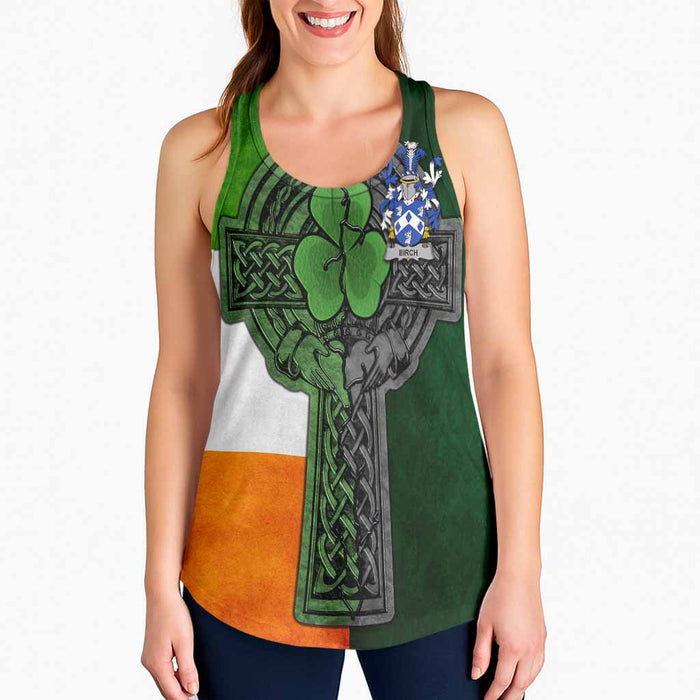 Birch Irish Coat of Arms Women's Racerback Tank Top with Shamrock Celtic Cross