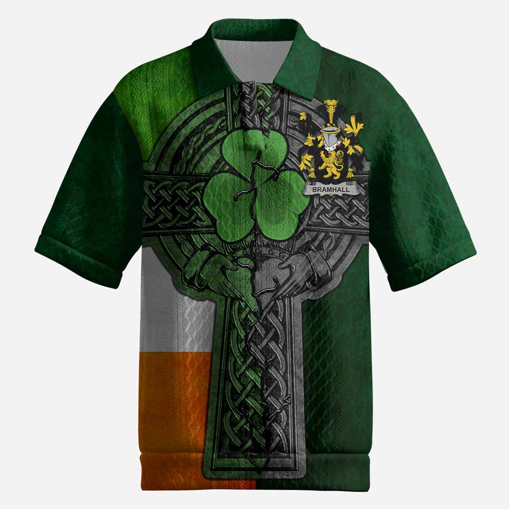 Bramhall Irish Coat of Arms Men's Knit Polo Shirt with Shamrock Celtic Cross