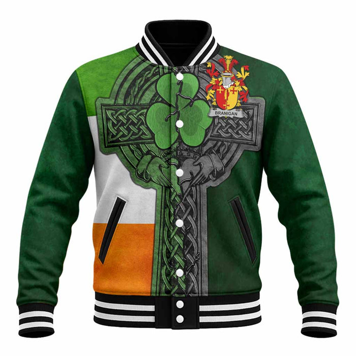 Branigan Irish Coat of Arms Baseball Jacket with Shamrock Celtic Cross
