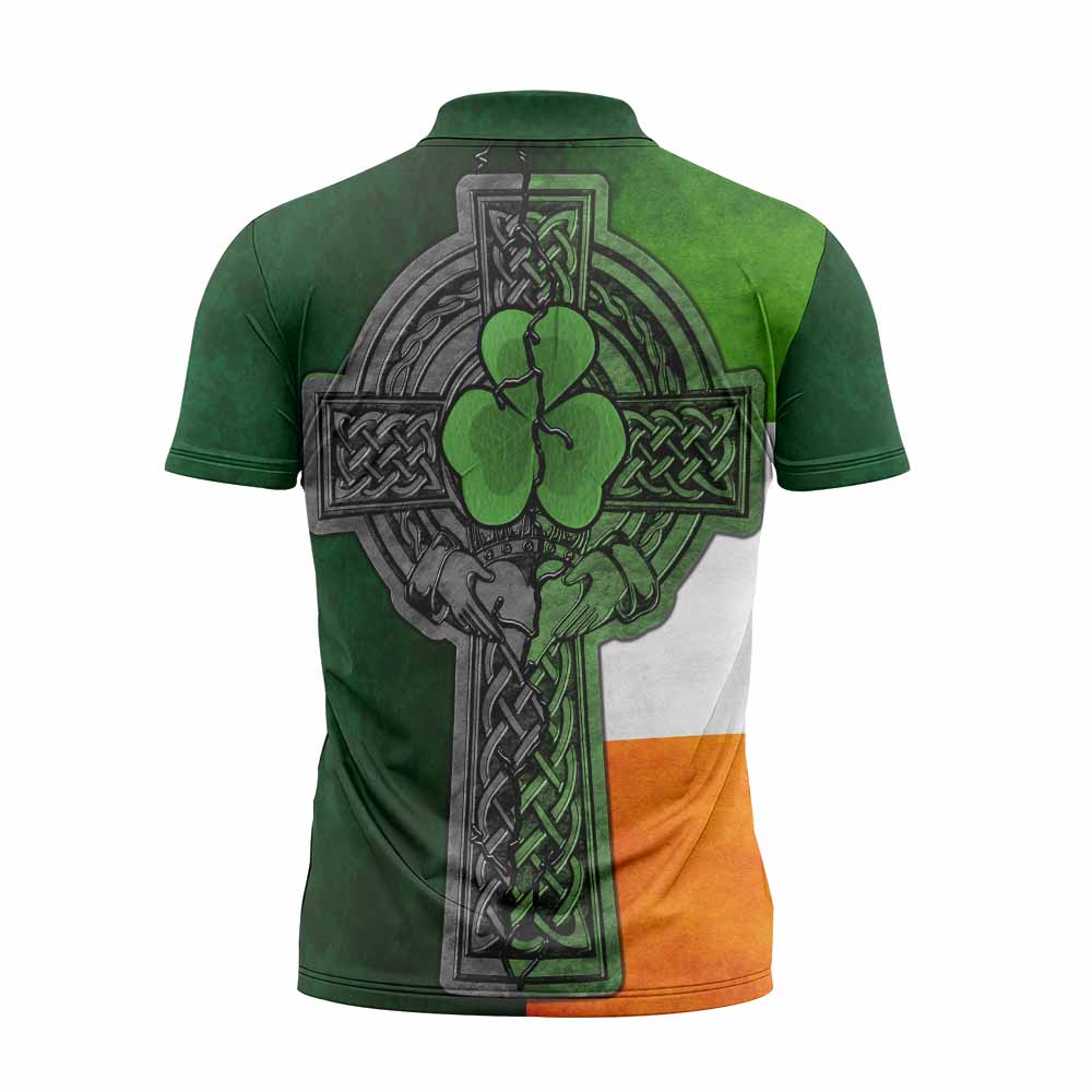 Breen Irish Coat of Arms Zipper Polo Shirt with Shamrock Celtic Cross