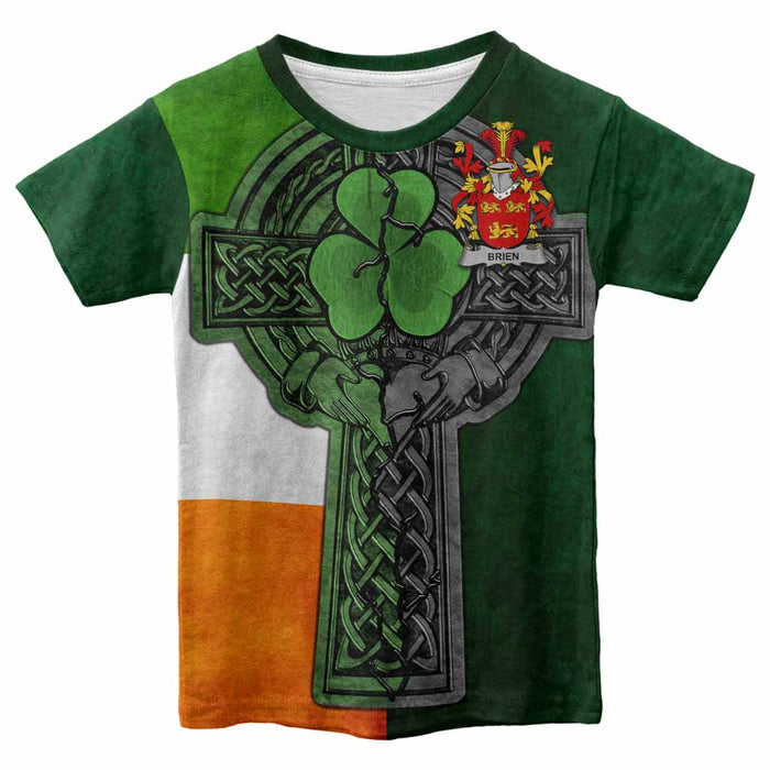 Brien Irish Coat of Arms Kids' T-shirt with Shamrock Celtic Cross