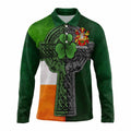 Burroughs Irish Coat of Arms Long Sleeve Polo Shirt with Shamrock Celtic Cross