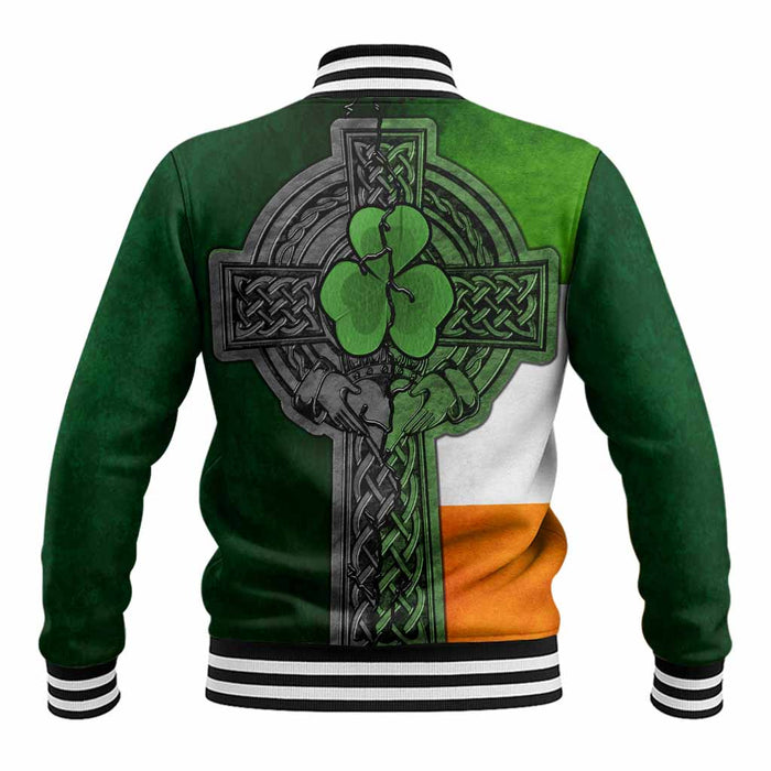 Burt Irish Coat of Arms Baseball Jacket with Shamrock Celtic Cross