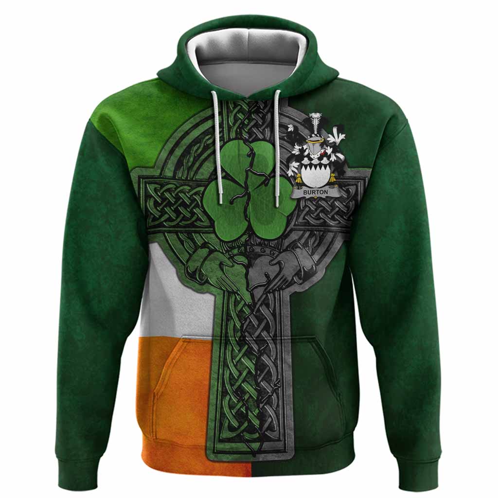 Burton Irish Coat of Arms Hoodie with Shamrock Celtic Cross