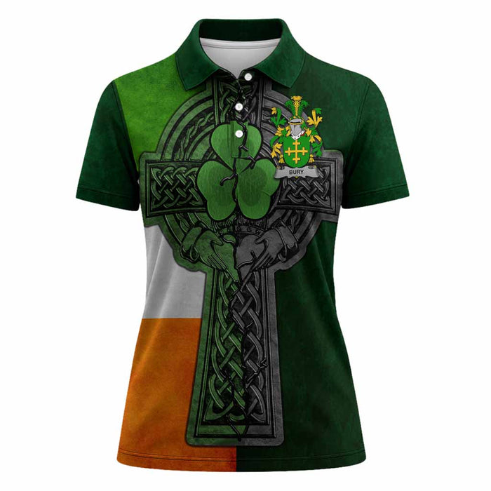 Bury Irish Coat of Arms Women's Polo Shirt with Shamrock Celtic Cross