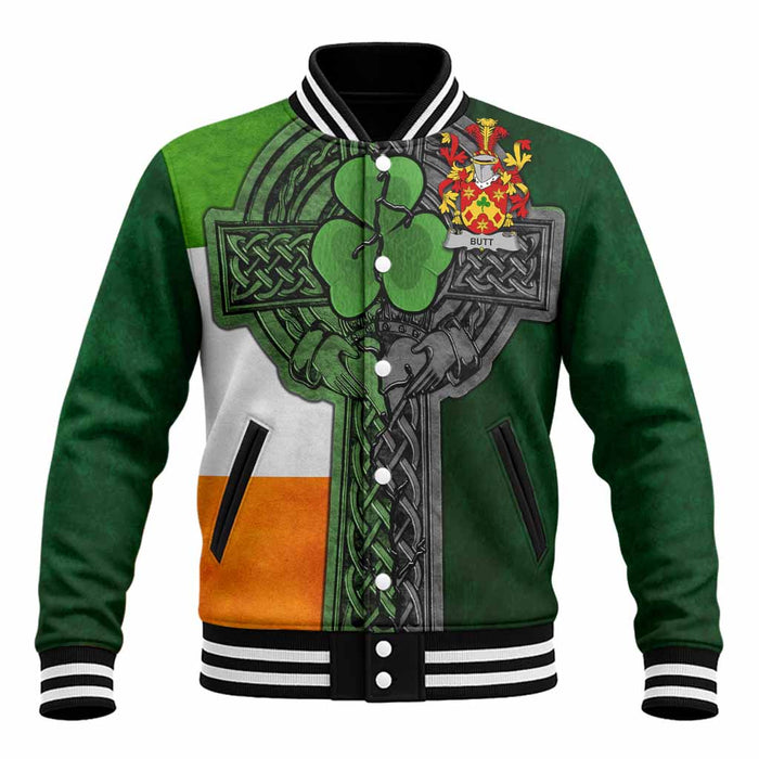 Butt Irish Coat of Arms Baseball Jacket with Shamrock Celtic Cross
