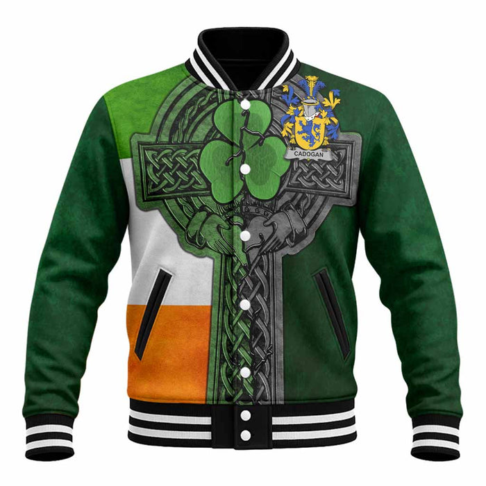 Cadogan Irish Coat of Arms Baseball Jacket with Shamrock Celtic Cross