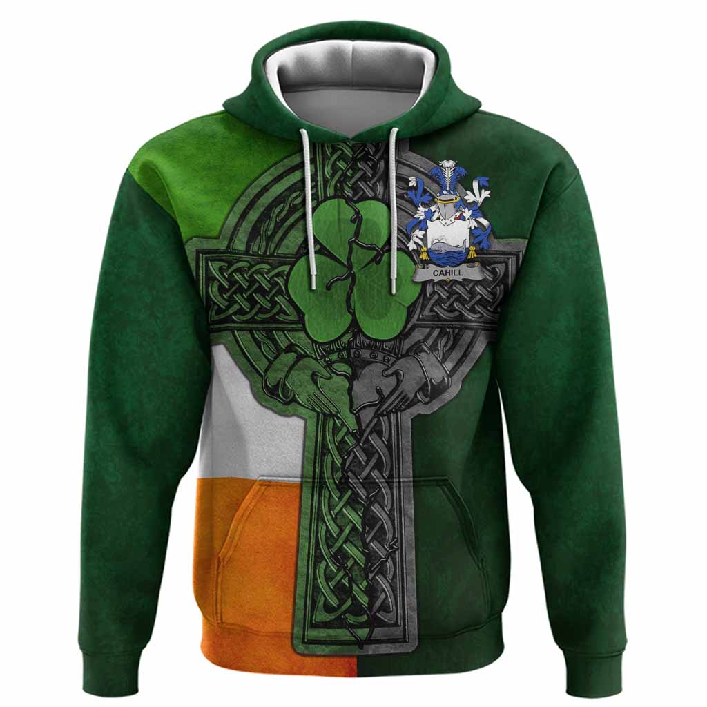 Cahill Irish Coat of Arms Hoodie with Shamrock Celtic Cross