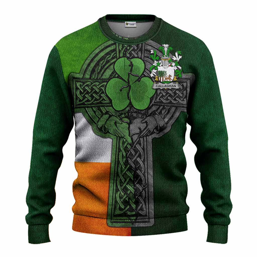 Callaghan Irish Coat of Arms Sweater with Shamrock Celtic Cross