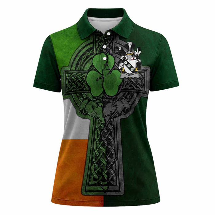 Carey Irish Coat of Arms Women's Polo Shirt with Shamrock Celtic Cross
