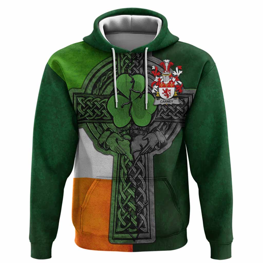 Carney Irish Coat of Arms Hoodie with Shamrock Celtic Cross