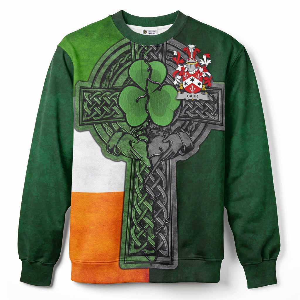 Carr Irish Coat of Arms Sweatshirt with Shamrock Celtic Cross