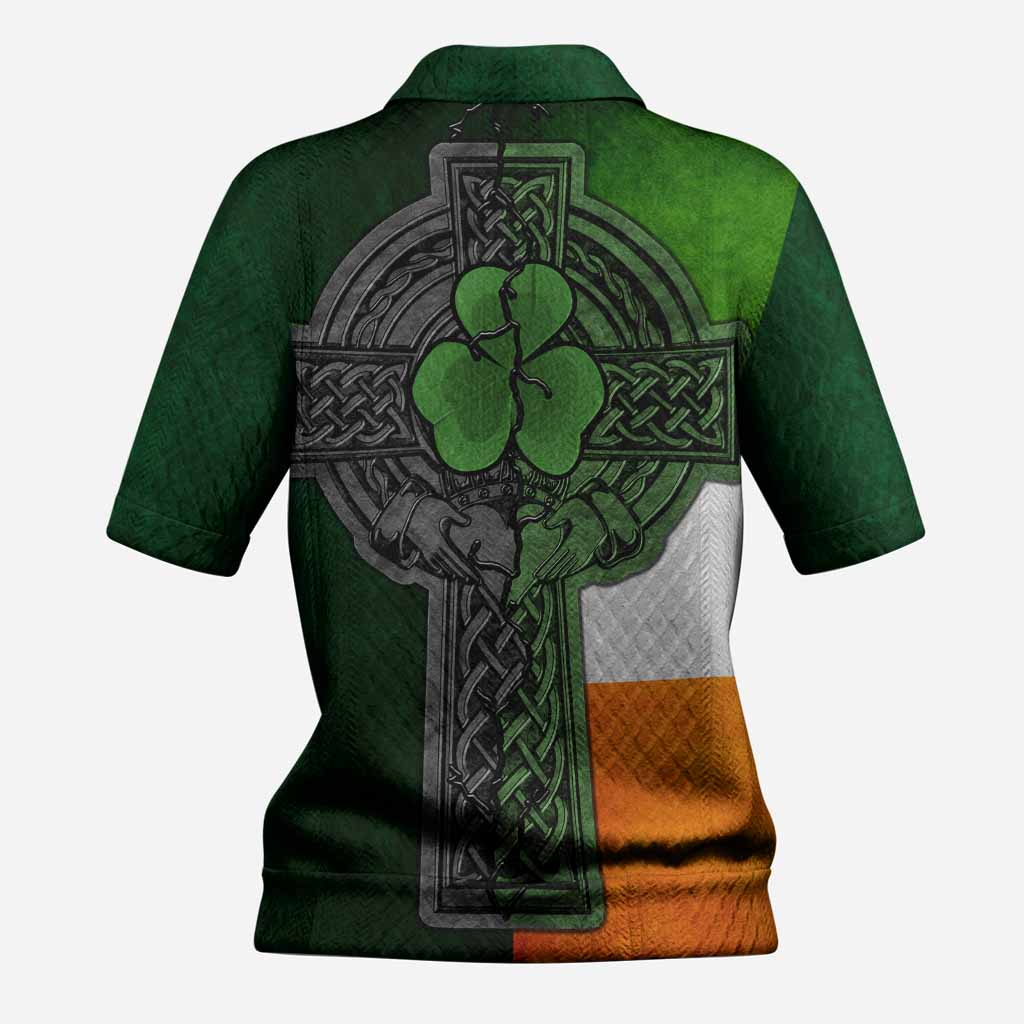 Cassidy Irish Coat of Arms Women's Knit Polo Shirt with Shamrock Celtic Cross