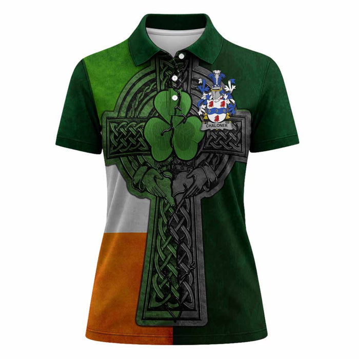 Chaloner Irish Coat of Arms Women's Polo Shirt with Shamrock Celtic Cross