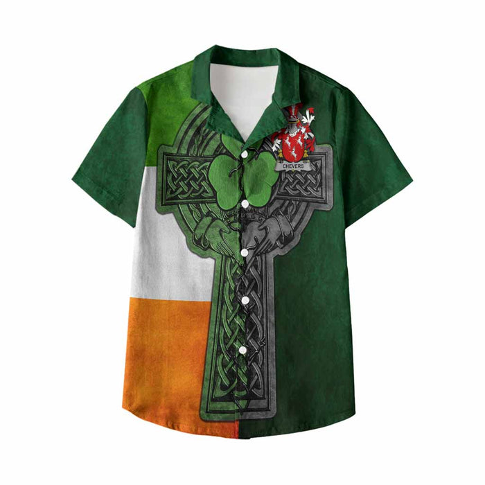 Chevers Irish Coat of Arms Kids' Hawaiian Shirt with Shamrock Celtic Cross