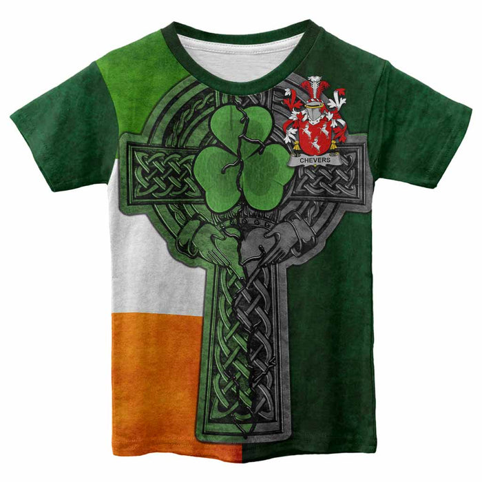 Chevers Irish Coat of Arms Kids' T-shirt with Shamrock Celtic Cross