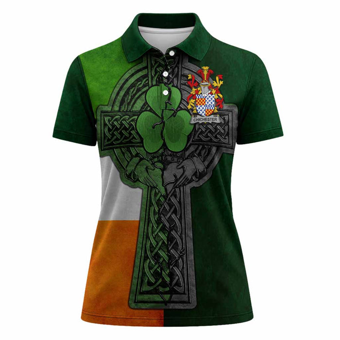 Chichester Irish Coat of Arms Women's Polo Shirt with Shamrock Celtic Cross