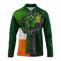 Cleary Irish Coat of Arms Long Sleeve Polo Shirt with Shamrock Celtic Cross