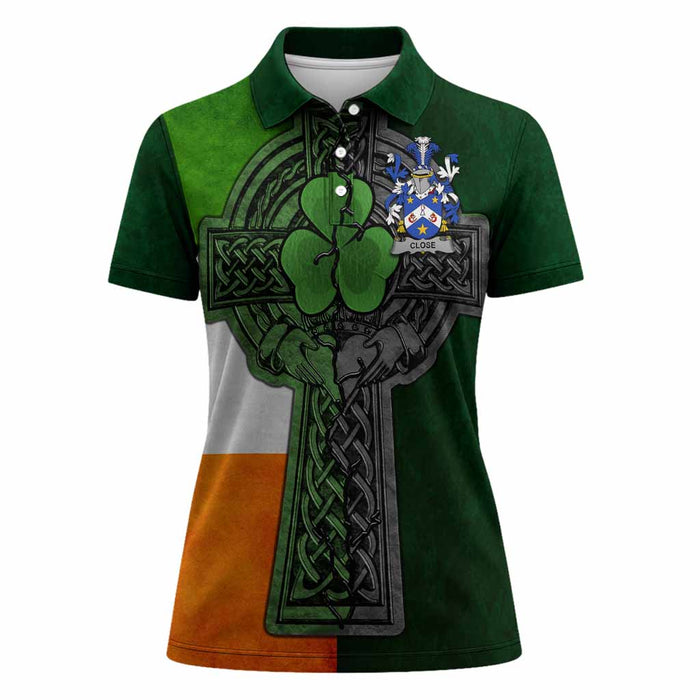 Close Irish Coat of Arms Women's Polo Shirt with Shamrock Celtic Cross