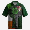 Collins Irish Coat of Arms Men's Knit Polo Shirt with Shamrock Celtic Cross