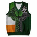 Colman Irish Coat of Arms Sleeveless V-Neck Sweater with Shamrock Celtic Cross