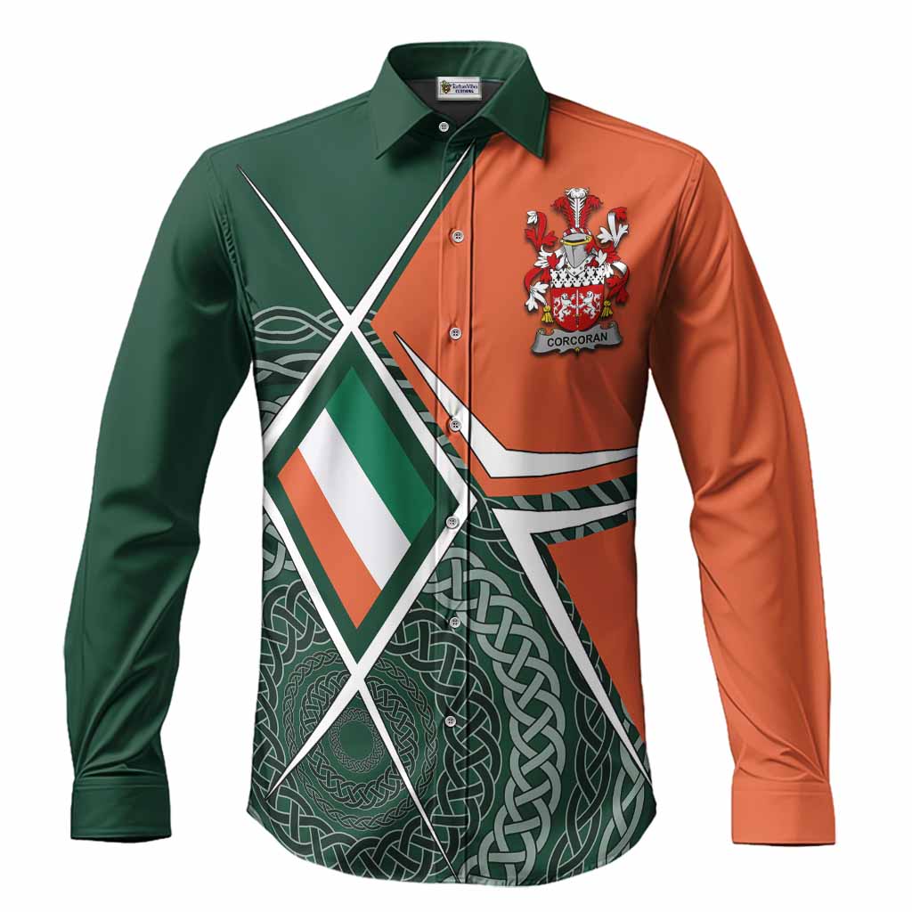Corcoran Irish Coat of Arms Men’s Casual Long Sleeve Button-Up Shirt Celtic Geometry