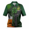 Corrigan Irish Coat of Arms Women's Knit Polo Shirt with Shamrock Celtic Cross
