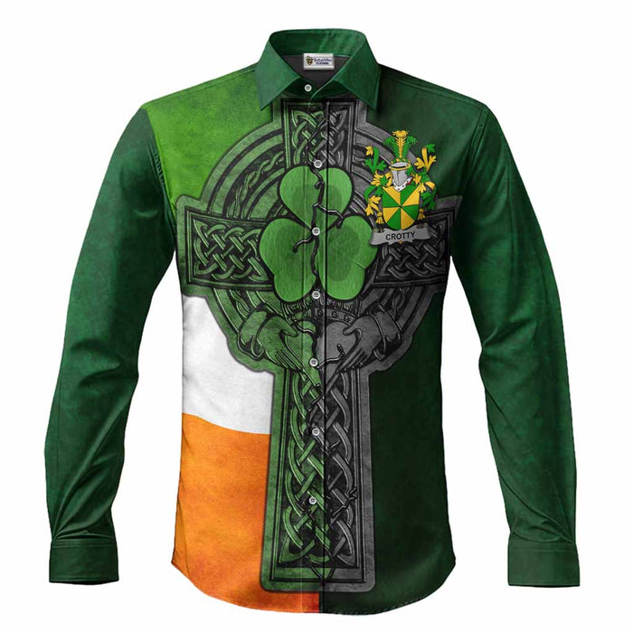 Crotty Irish Coat of Arms Men’s Casual Long Sleeve Button-Up Shirt with Shamrock Celtic Cross