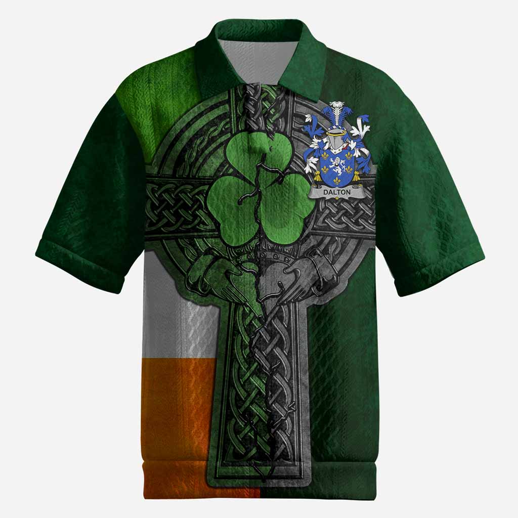 Dalton Irish Coat of Arms Men's Knit Polo Shirt with Shamrock Celtic Cross
