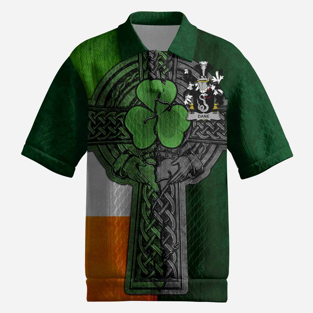 Dane Irish Coat of Arms Men's Knit Polo Shirt with Shamrock Celtic Cross