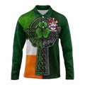 Delaney Irish Coat of Arms Long Sleeve Polo Shirt with Shamrock Celtic Cross