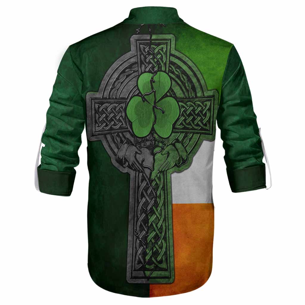 Devaney Irish Coat of Arms Men's Ghillie Shirt with Shamrock Celtic Cross